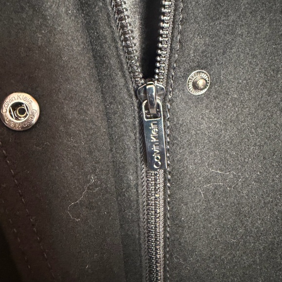 Calvin Klein Black Pea Coat with Fur Collar - Picture 4 of 6